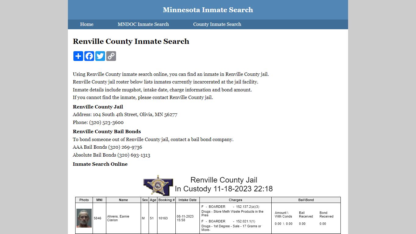 Renville County Inmate Search